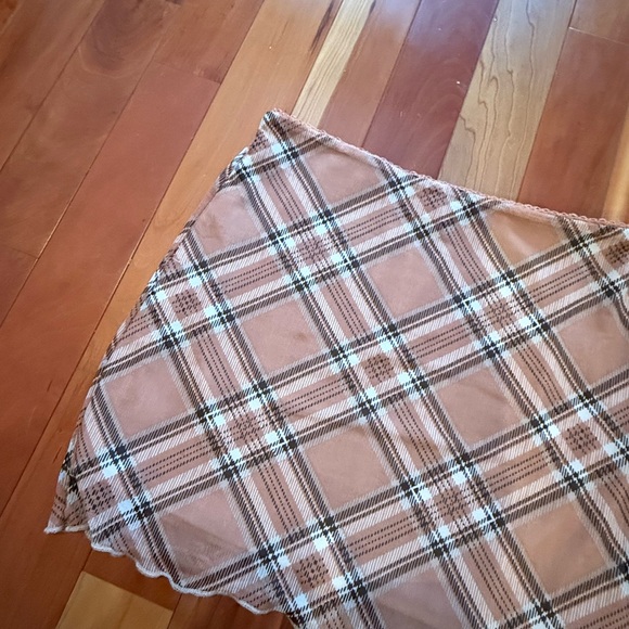 Plaid Layered Mesh Mini Skirt in Tan - Picture 2 of 5